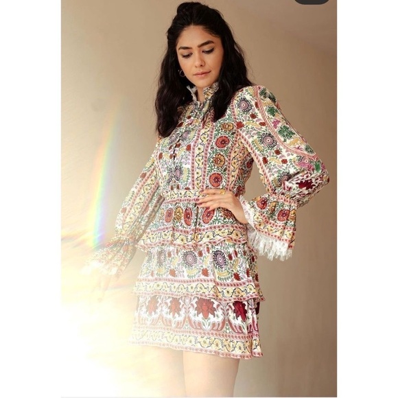 Alice + Olivia Dress Lawson Floral Buttoned Mini Flower Pot Ecru Multi 4 EUC - Picture 10 of 11